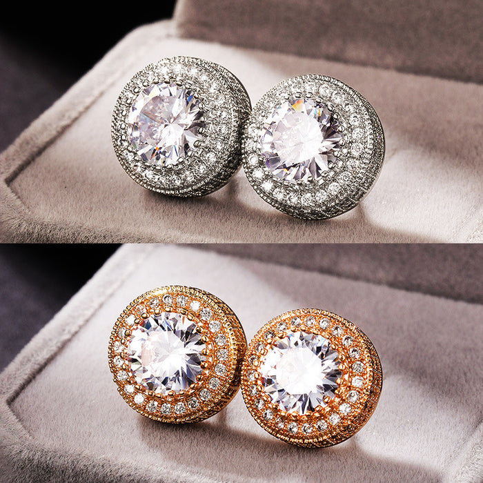 Round Clear Stone Double Halo Stud Earrings With Clear Stone Accents