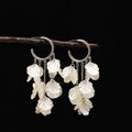 White Shell Look Petal Cluster Silver Tone Hoop Earrings view 2