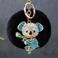 Jeweled Koala Keychains with Faux Fur Poms in Ten Pictured Color Pairings view 10