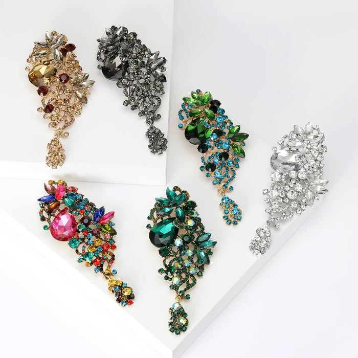 Large Cascading Crystal Drop Glass Rhinestone Brooch