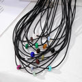 Black Cord Donut Bead Natural Stone Necklaces in Sixteen Colors view 4