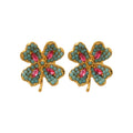 Gold Tone Multicolor Crystal Four Leaf Flower Stud Earrings view 5