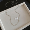 Layered Silver Tone Necklace With Pearl Drop Details view 6