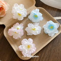 Mini Fabric Flower Claw Hair Clips Blue Pink White view 4