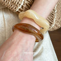Acrylic Irregular Open Cuff Bangles Beige and Dark Brown view 1