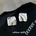 Silver Irregular Wrinkled Square White Enamel Stud Earrings view 4