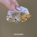 Rounded Floral Cluster Clip-On Earrings with Polished Metal Details view 3