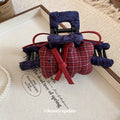 Plaid Fabric Teddy Bear Bow Shark Hair Claw Clip Style view 4