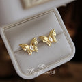Gold-Tone Textured Butterfly Stud Earrings Clear Marquise view 4