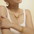 Gold Snake Chain Turquoise Disc Pendant Necklace Bracelet view 3
