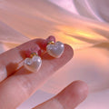 White Heart Pearl Stud Earrings Contrast Enamel Heart Backs view 6