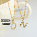 Gold Initial Letter Pendant Necklace Zircon Studded view 2