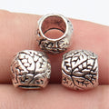 9.4x9.4x8.5mm 1.6g Antique Silver Zinc Alloy Leaf Texture Large Hole Spacer Beads for Bracelet Making