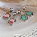 Oval Acrylic Drop Silver Tone Stud Earrings In Two Colors view 3