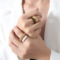 Crystal Dome Dual Band Enamel Stack Ring Gold Steel view 3