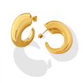 Chunky C-Shape Geometric Hoop Earrings Gold Steel Pair view 5