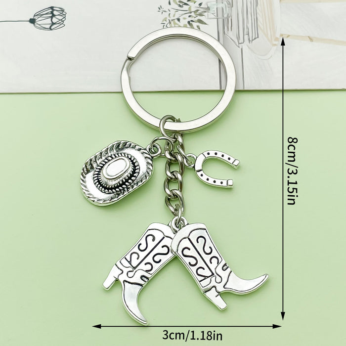 Western Cowboy Charm Keychains Featuring Heart Across 30 Pictured Variations