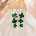 Green Glitter Shamrock Triple Cascade Long Hook Earrings view 6