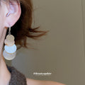 Layered Shell Look Disc Drop Earrings on Silver Tone Hooks view 3