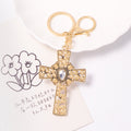 Rhinestone Cross Keychain Gold Clasp Clear Multicolor view 4