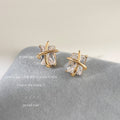 Gold-Tone Clear Rectangle Crystal Cross Band Stud Earrings view 4