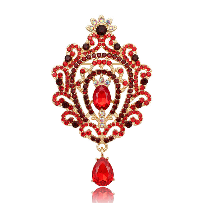 Ornate Filigree Teardrop Brooch in Polished Metal for Jackets and Scarves