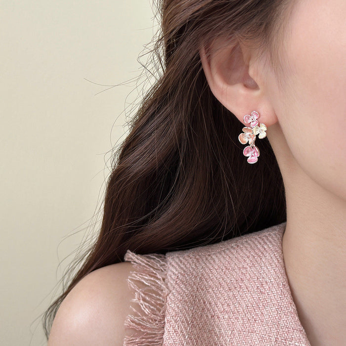 Crystal Flower Stud Earrings in Pink Blue and Navy