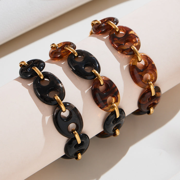 Resin Link Bracelet in Black Mixed Brown and Amber Colorways