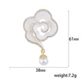 Enamel Camellia Brooch Rhinestone Edge Pearl Drop Pin view 5