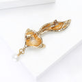 Abstract Fox Brooch in Black or White Enamel With Pearl Drop view 4