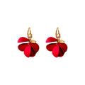 Gold Tone Red Petal Dangle Earrings With Layered Fabric Flowers view 5