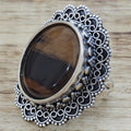 Antique Silver Filigree Heart Oval Brown Stone Finger Ring view 3