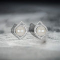 Silver Pearl Flame Pendant Heart Leaf and Swirl Studs view 6