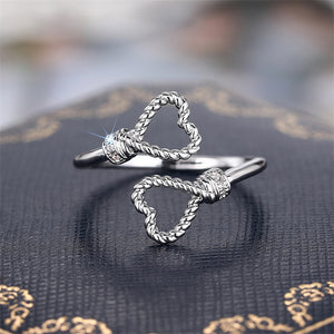Open Adjustable Twisted Rope Double Heart Ring Two Tones
