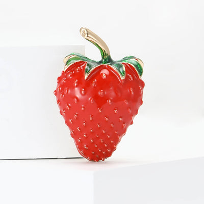 Front view of Red Enamel Strawberry brooch