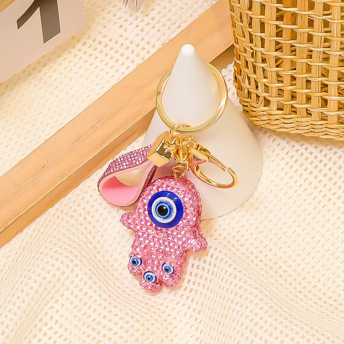 Rhinestone Hamsa Hand Evil Eye Keychain Color Strap Options