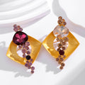 Pink Red Square Geometric Crystal Two Designs Metal Brooch Pin view 4
