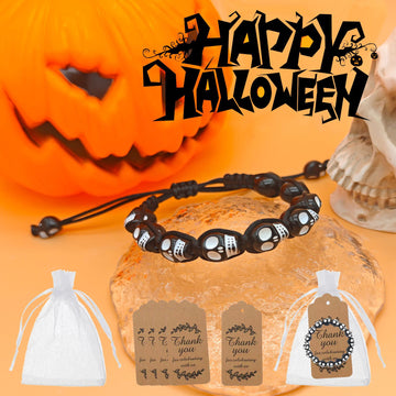 Black Plastic Skull Bead Woven Adjustable Prayer Bracelet
