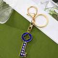 Enamel Clover Key Rhinestone Pendant Keychain Gold Charm view 1