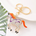 Rhinestone Running Horse Metal Keychain Enamel Stripe Charm view 6