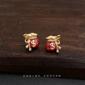 Wine Red Enamel Money Bag Stud Earrings Gold Dollar Sign view 4