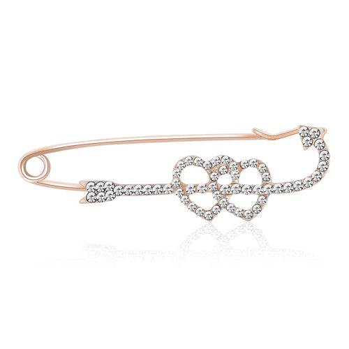 Double Heart Safety Pin Brooch shown on a clean white display