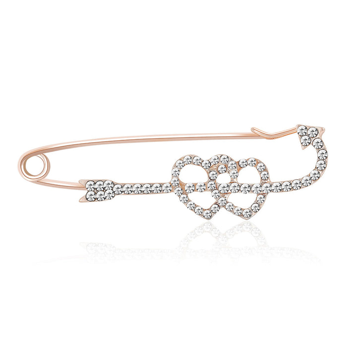 Double Heart Safety Pin Brooch Decorative Metal Pin For Jackets And Lapels