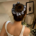 Satin Pearl Rhinestone Scrunchie Hair Ties White Grey view 3