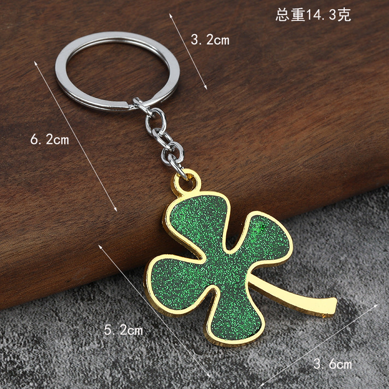Lucky Glitter Four-Leaf Clover Alloy Keychain Gift Pendant