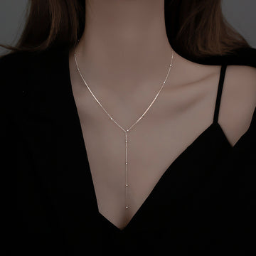 Gold Silver Y Lariat Necklace Satellite Ball Chain Two Tones