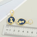Gold Tone Oval Navy Cat Medallion Huggie Drop Earrings view 2