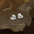 Silver Tone Irregular Folded Heart Stud Earrings For Women view 1