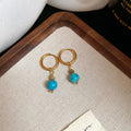 Gold Turquoise Oval Studs Bead Drop Huggie Earrings view 7