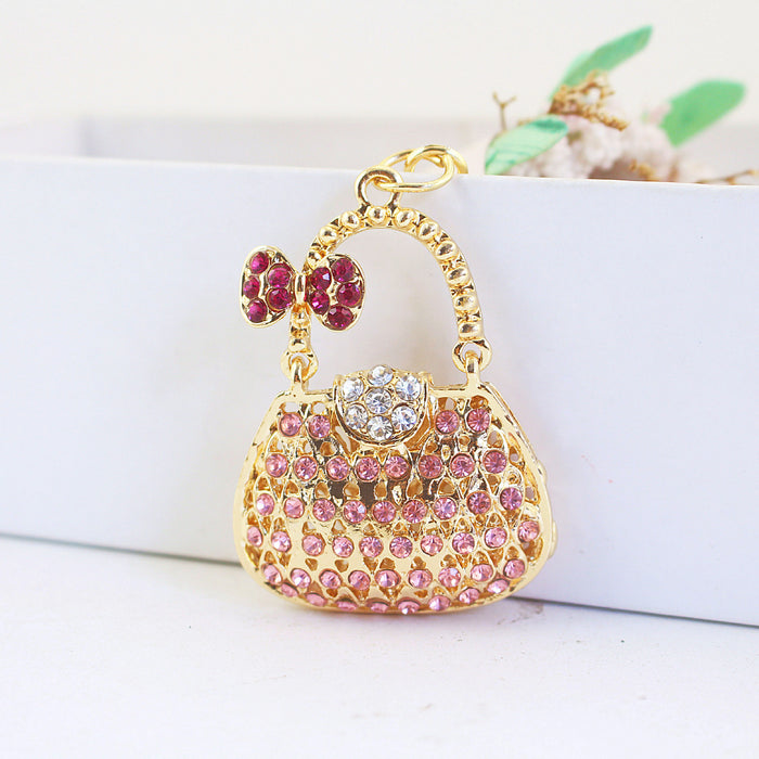 Cute Rhinestone Handbag Keychain Metal Purse Charm Accessory
